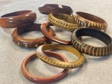 Group of 9 Composite and Wooden Bracelets