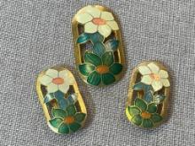 Cloisonne Brooch and Clip On Earring Set