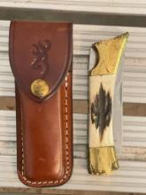 Browning Pocket Knife with Leather Sheath