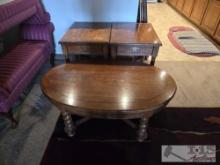 (2) Wooden End Tables and (1) Coffee Table