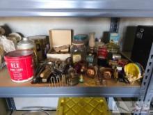 Glass, Vintage Tin Cans, Cast Iron Pans, Kitchen Utensils, Kerosene Lamps