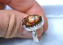 Fire Agate Ring in Sterling Silver -- Size 8