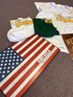Metal Labrador sign wood, American flag three baseball shirts