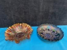Two carnival glass iridescent bowls