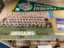 Vintage Cleveland Indians pennant, 1962 Indians sketchbook and 1958 and 1960 scorecards