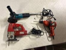 Makita angle grinder, Milwaukee jigsaw and black and decker drill