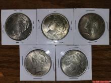 Lot Of 5 1923 Vintage Peace Silver Dollar Coins