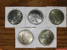 Lot Of 5 1923, 1924, 1925, 1926 Vintage Peace Silver Dollar Coins