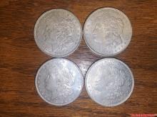 Lot Of 4 1878, 1921 Vintage Morgan Peace Silver Dollar Coins