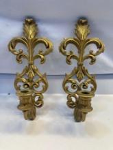 2 Gold Colored Plastic Candle Holder Wall Hangings