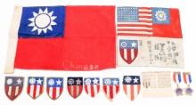 WWII USAAF CBI PATCHES, FLAG, MEDALS & BLOOD CHIT