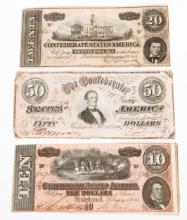 CONFEDERATE STATES CURRENCY - $10, $20 & $50 BILLS
