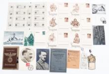 WWII GERMAN BOOKLETS, POSTCARD, RKB PIN & RZM TAGS