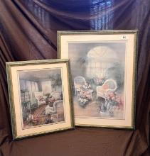 Matching Turquoise Wooden Frame w/  Picture of floral & chairs
