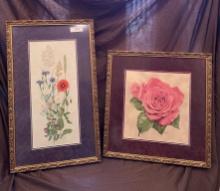 Needle work of Flowers In Gold Frames