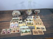 Vintage Cast Iron Lamp, Stereoscope Viewer and Cards!