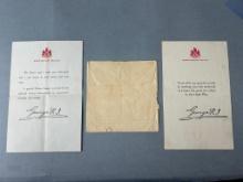 WWI British King George V Printed Letter Lot - Death Penny Letter & Demobilization Letter