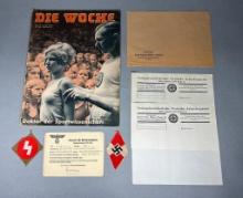 WWII Nazi German Berlin Hitler Youth Insignia, Documents, & Die Woche Magazine