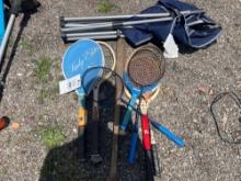 Rackets and chair