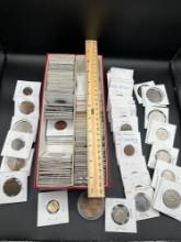 box of assorted world coins