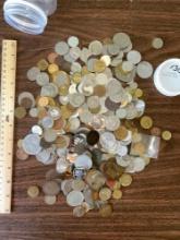 jar of assorted world coins