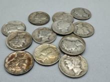 Mercury Dimes teens, twenties, thirties, bid x 13