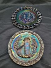 Pair of carnival collector plates, Fenton 1970 and LE Smith one dollar plate