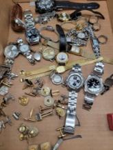 Group of assorted men's jewelry, cufflinks, wrist watches, fake rolex's watches