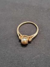 14K Champagne pearl diamond ring, size 6.5, 2.21g