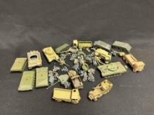Box of Miniature Plastic Military Vehicle Models