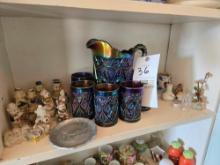 Carnival Glass Pitcher with Tumblers, Figures, and more