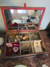 Early Jewelry Box, Pins, Watches, and more