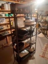 Metal Shelving Unit & Contents - KitchenAid Mixer Attachments, Pots, Pans, & more