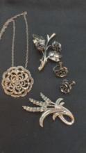 Sterling Silver Brooches earrings and necklace