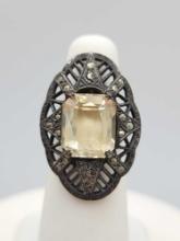 Vintage sterling silver ring, jeweled, size 4.5