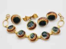 Vintage Operculum & gold filled ring, bracelet, pin & earrings