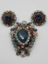 Vintage Austria rhinestone pin & earrings