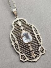 Vintage sterling silver filigree pendant necklace