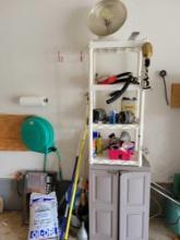 Part organizer, oil dry, plastic shelf and cabinet, take off alternators