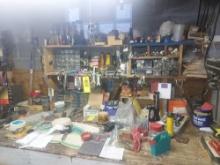 Contents Atop Workbench - Hardware, Tools, Cleaners, Bits, Organizers, & more