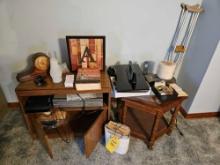 Hexagonal Side Table, TV Stand & Contents - VHS/DVD Player, Books, & Small Decor