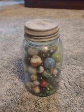 Mason Jar of Vintage Marbles