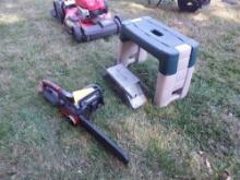 Craftsman Electric Chainsaw, Small Live Animal Trap, & Plastic Stool