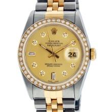 Rolex Mens Two Tone Yellow Gold And Stainless Steel Champagne Diamond 36MM Datej