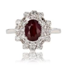 1.33 ctw UNHEATED Ruby and 0.63 ctw Diamond Platinum Ring (GIA CERTIFIED)