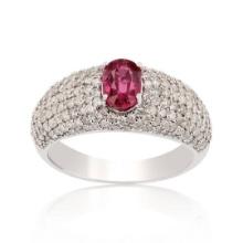 1.03 ctw UNHEATED Ruby and 1.47 ctw Diamond 14K White Gold Ring