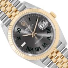 Mens 18K Two Tone Yellow Gold And Stainless Steel Wimbledon Roman Dial Datejust