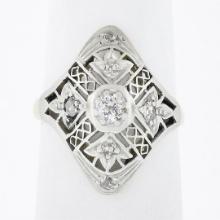 Antique Edwardian 18k Gold Platinum 0.20 ctw Diamond Filigree Petite Dinner Ring