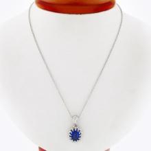 New 14k White Gold 2.59 ctw Oval Tanzanite & Diamond Dual Halo Pendant w/ Chain