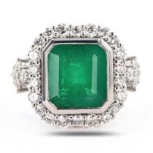 8.77 ctw Emerald and 1.91 ctw Diamond Platinum Ring (GIA CERTIFIED)